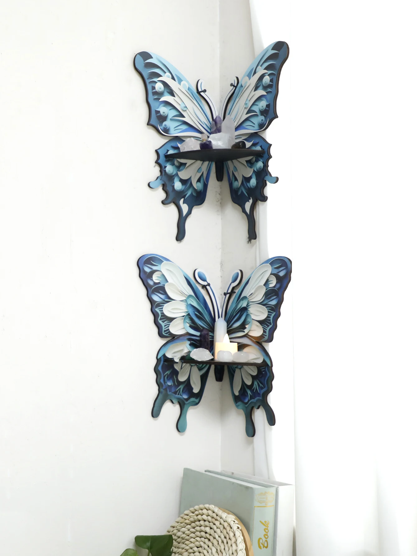 Home Essentials Bathroom Rack - Półka Kryształowa Trójkolorowa Motyl Świeczki Kamień