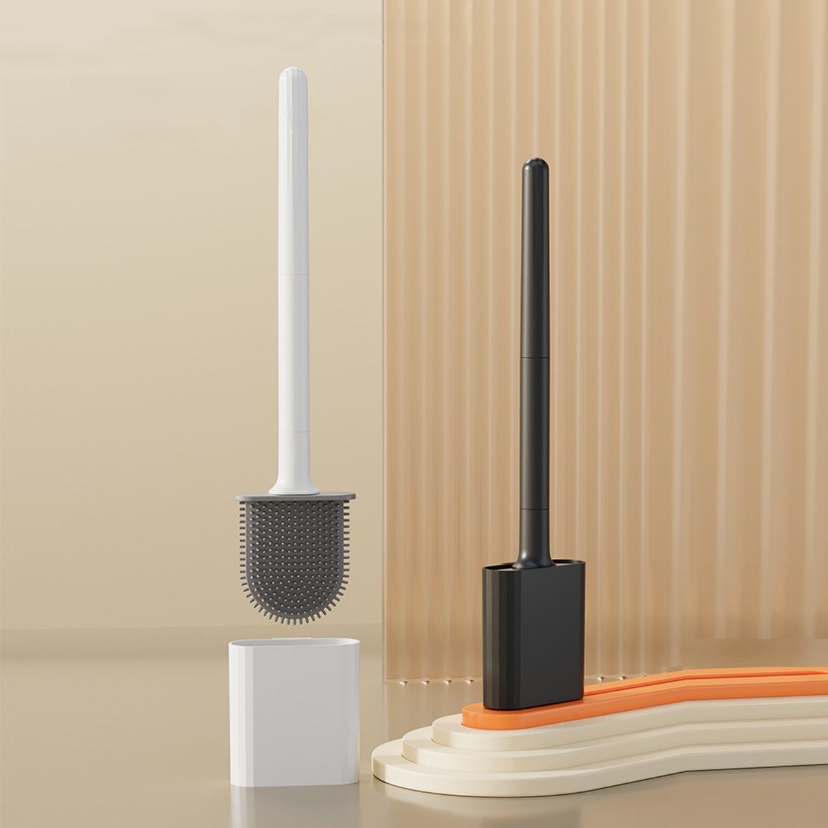 Toilet Brush Holder - Zestaw mini silikonowych szczotek toaletowych, dwufunkcyjna