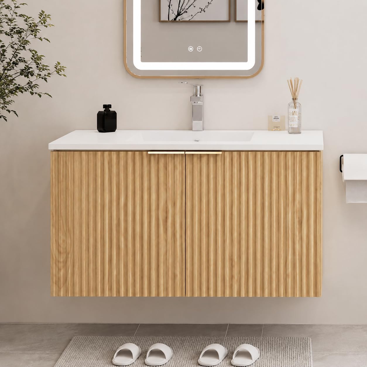 Home Bathroom - Nowoczesna wisząca szafka łazienkowa z falistymi,