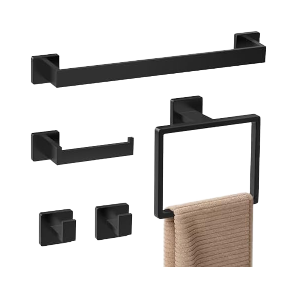 Towel Bar Stainless - Matowy czarny zestaw akcesoriów łazienkowych ze